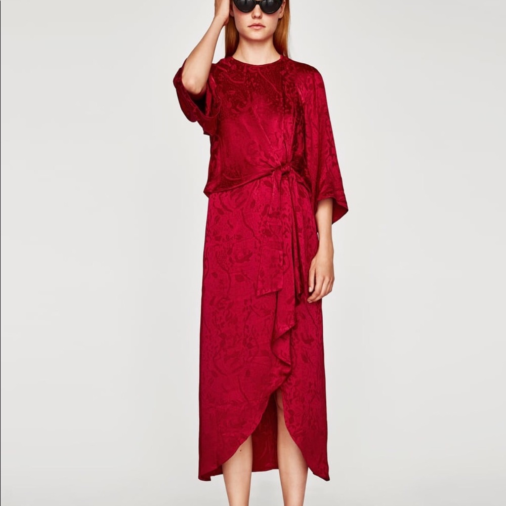 Zara red jacquard dress